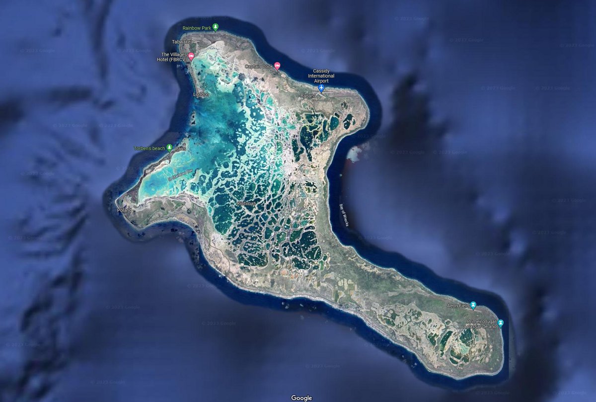 My favorite place on earth is the Kiribati island. It has amazing towns like Poland, Paris, London, Banana and apparently Banana town looks like this