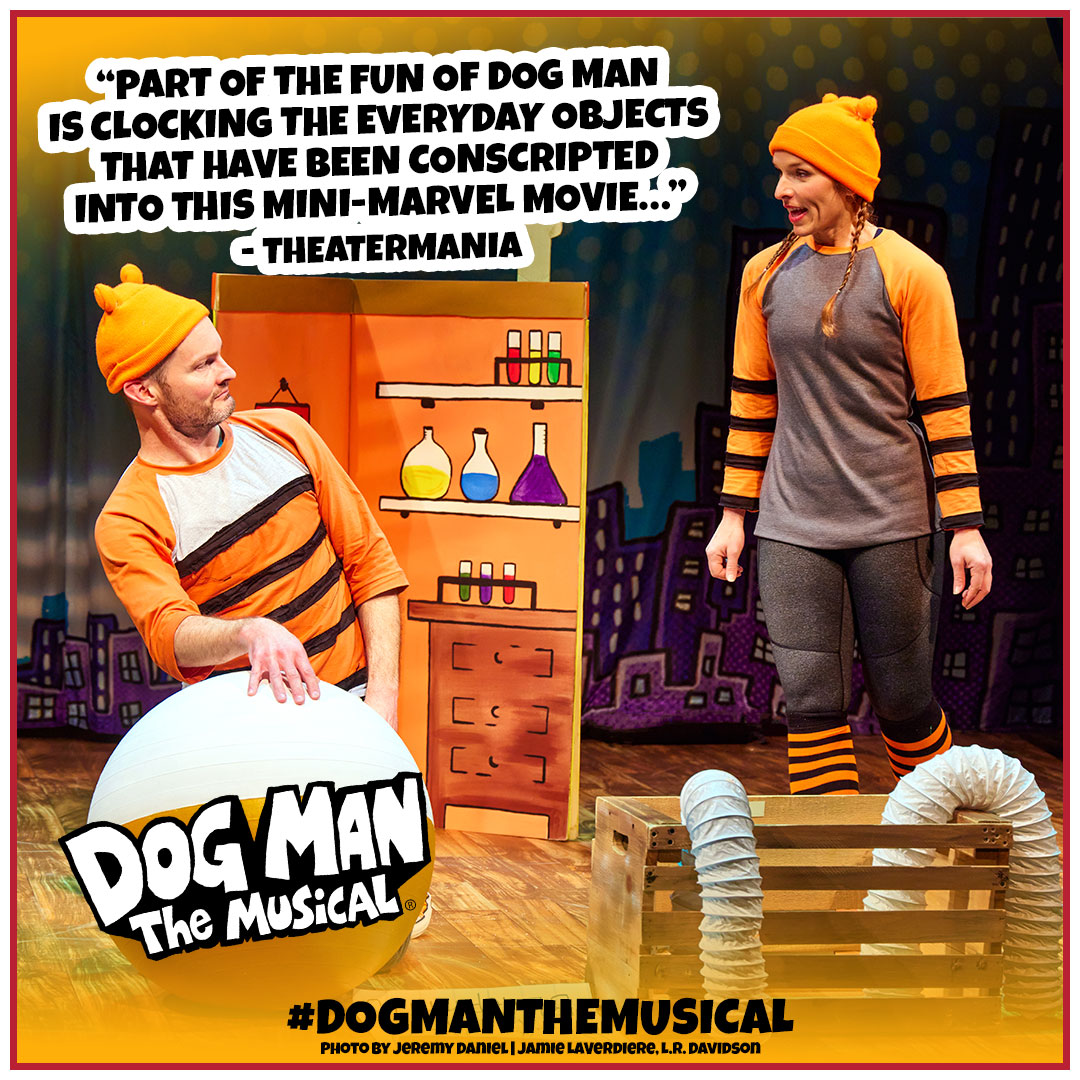 TheaterWorksUSA's tweet photo. "Part of the fun of Dog Man is clocking the everyday objects that have been conscripted into this mini-Marvel movie…" What everyday objects would you use in your living room performance of #DogManTheMusical?! https://t.co/DvEizt0yHY
