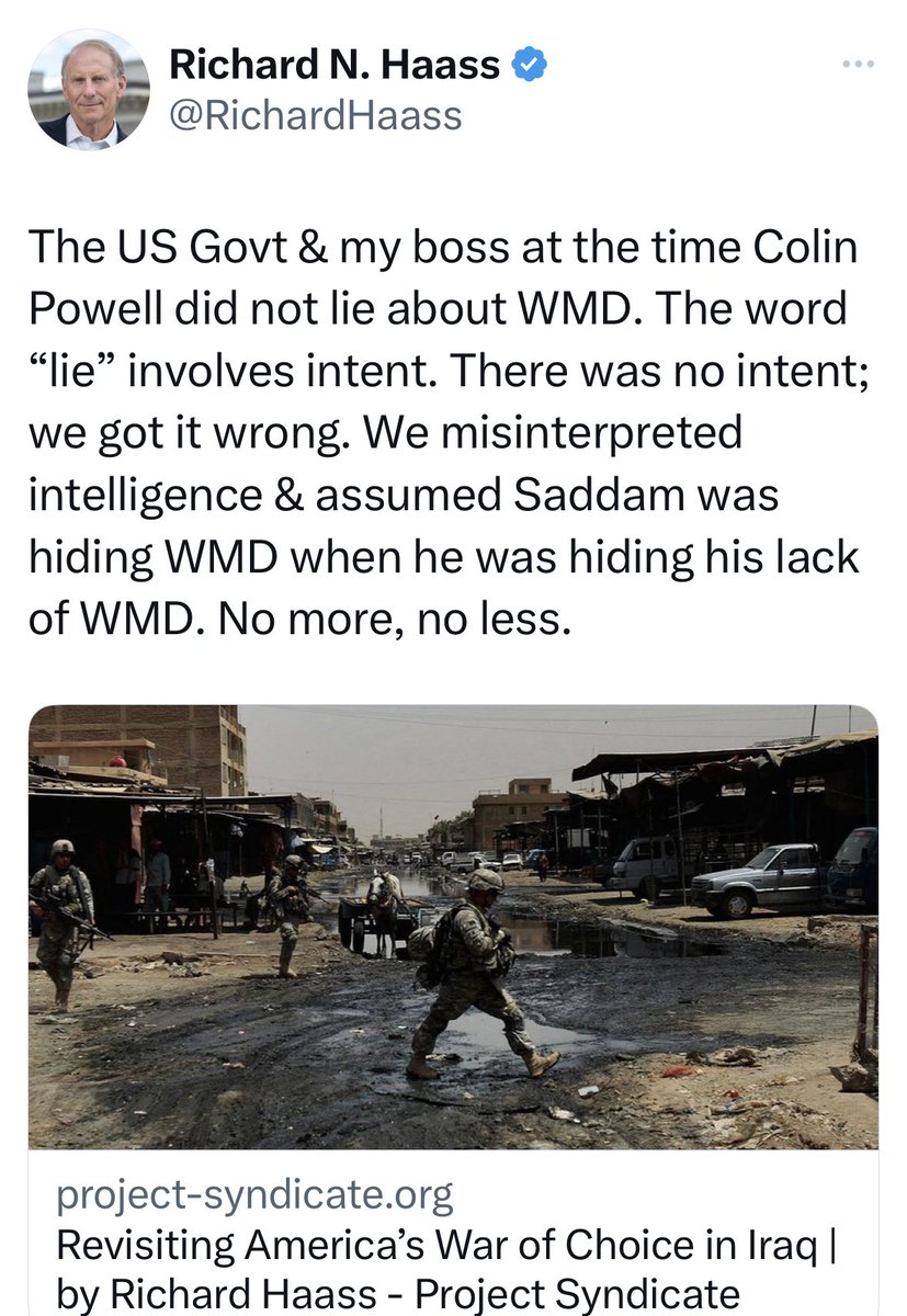 QasimRashid's tweet photo. Hundreds of thousands of Iraqi civilians dead.  Thousands of US soldiers dead. Trillions upon trillions wasted that could’ve gone to help humanity. The culprits behind this horrific illegal war face zero accountability. And all they can say is “oops!”😑

An unspeakable disgrace. https://t.co/bXo8m2uzTH
