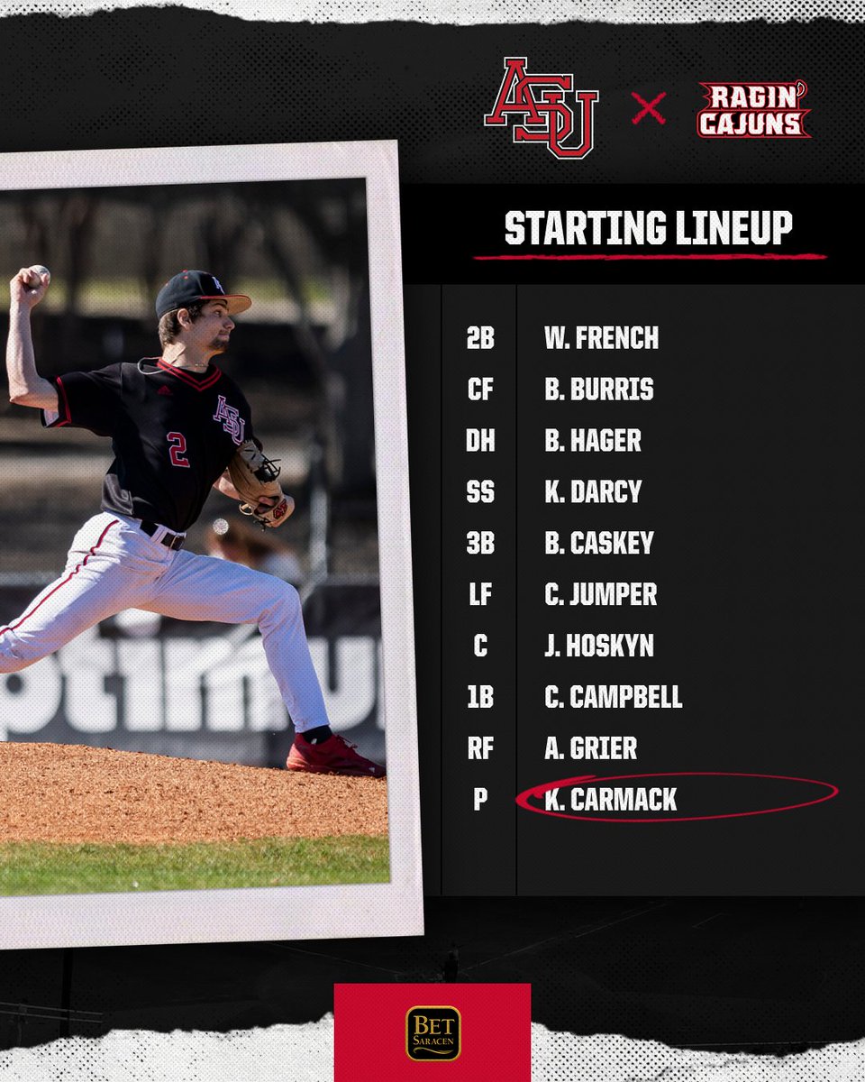 AStateBaseball's tweet photo. Lineup for our series finale, with @CarmackKyler2 drawing the start on the hill.

📺 https://t.co/ZdA3Q537PD
📊 https://t.co/GWG88I9Pgq
📻 https://t.co/fhktivIMrB https://t.co/09jnLR2ElD