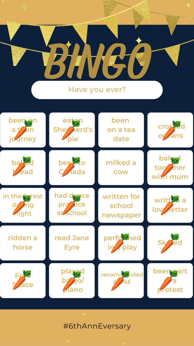 HisFondObject's tweet photo. @TheAvonleaBard Saw someone use a carrot, so I had to also. If you count getting boba as going on a tea date then I’d have another bingo!
#6thAnnErversary #renewannewithane https://t.co/0hxhQK4ht2