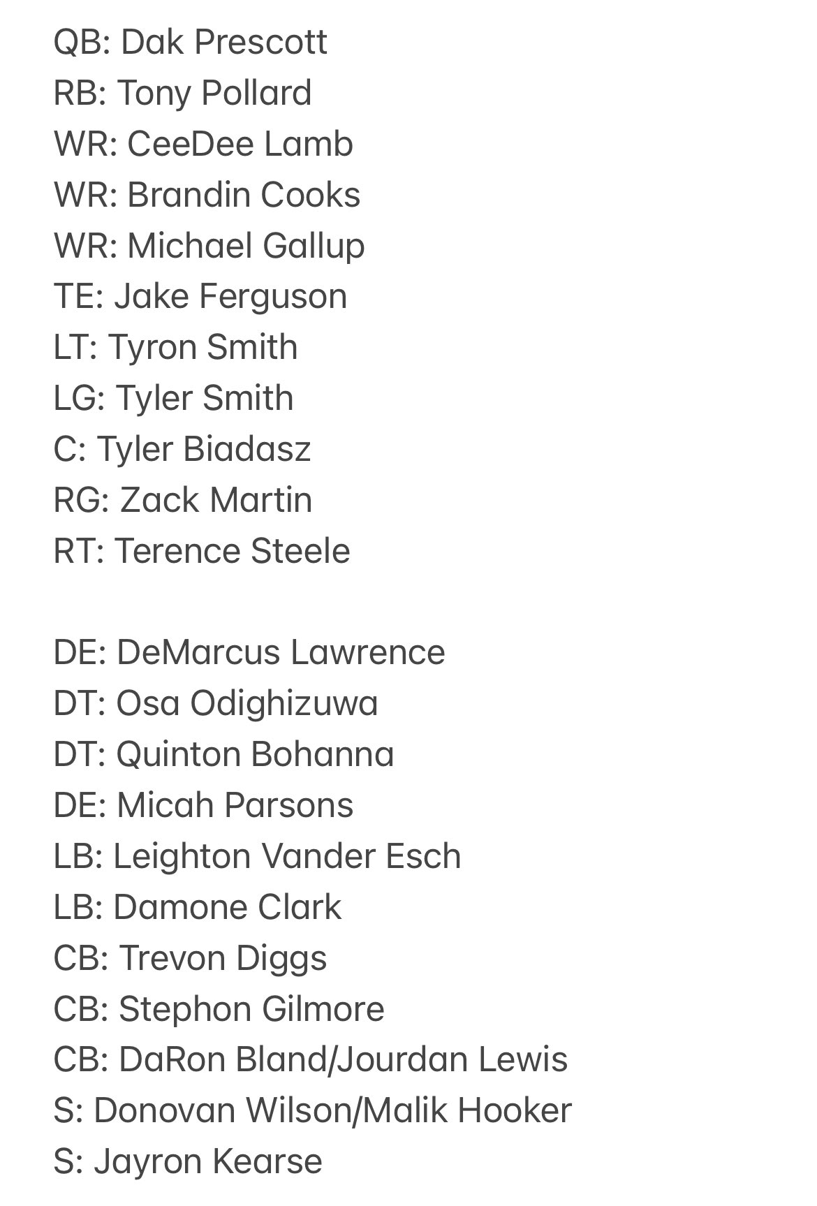 Jon Machota on Twitter "Dallas Cowboys’ potential starting lineup