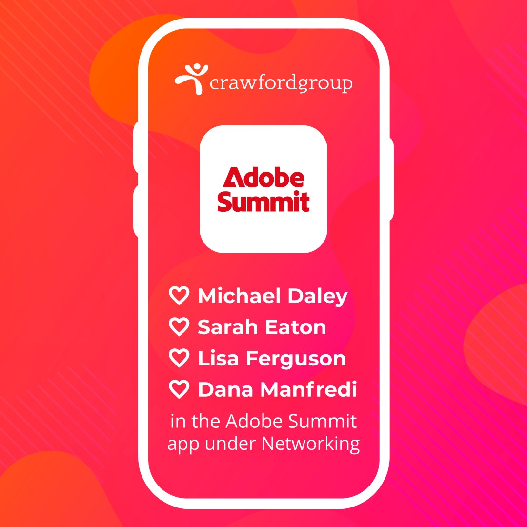 Adobe Summit is here and so are we! Find us in the Adobe Summit app and let's connect. <a href="/Adobe/">Adobe</a> #Marketing #Creative #Digital #Events <a href="/MichaelDaley/">Michael Daley</a> @SarahEaton @LisaFerguson <a href="/DanaManfredi/">Dana</a>