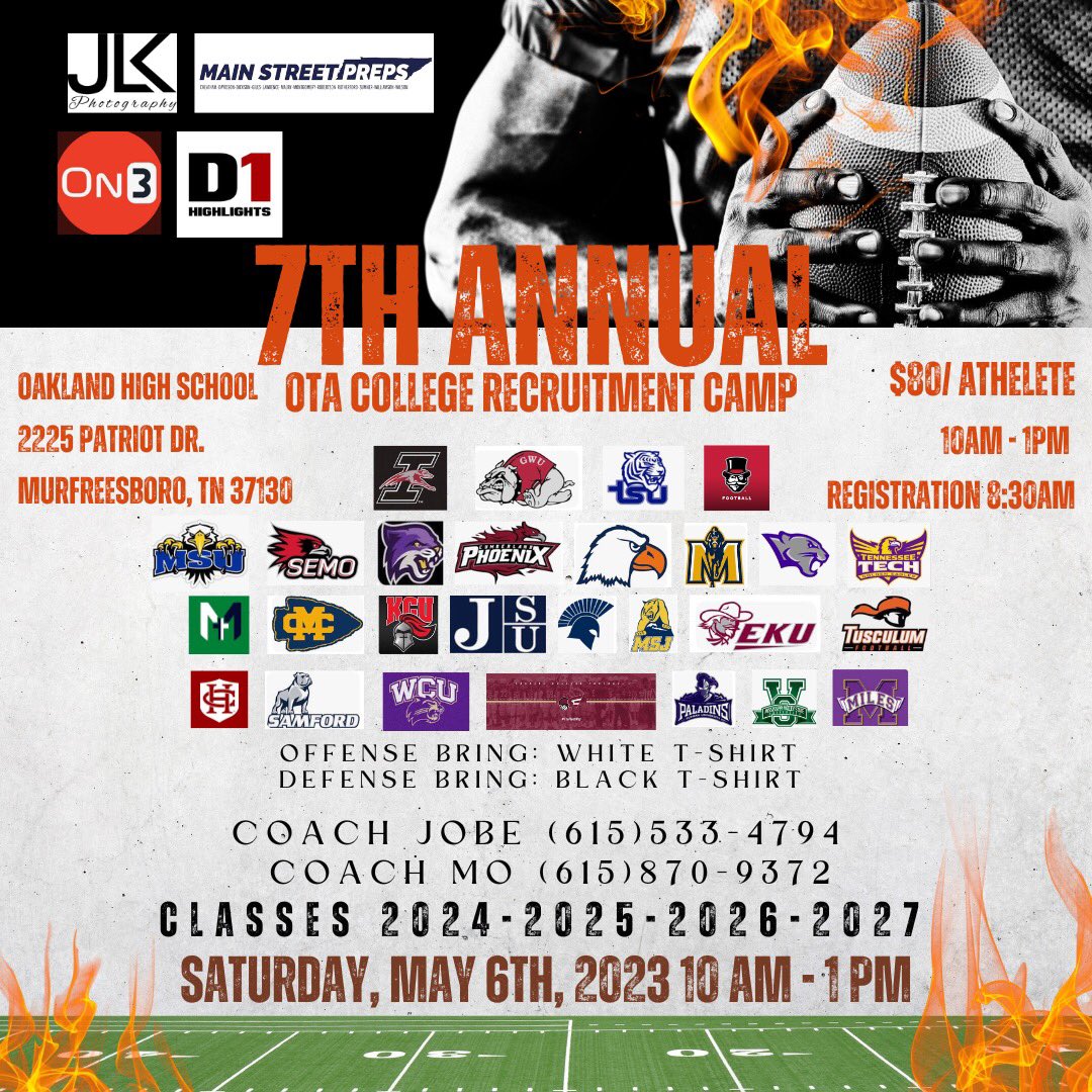 BOOM 27 Colleges and still adding! Save the date Saturday May 6th LETS GOOO! <a href="/d1highlights/">d1highlights</a> <a href="/bestXthatXists/">Xavier Smith</a> <a href="/RN_JK808/">D1_JK808</a> <a href="/asdillon/">Adam Dillon</a> <a href="/MainStreetPreps/">Main Street Preps</a> <a href="/thompsmd23/">Coach Thompson</a> <a href="/MISTA_10/">Souff_Range 🏈⚾️🥋📊</a> <a href="/strengthcoach34/">Beasley Elite Sports</a> <a href="/Clemmons_3/">Chez Clemmons</a> <a href="/CoachMikeWelch/">Michael A Welch</a> <a href="/QBC_Nashville/">QB Country Nashville</a> <a href="/TyusJobe/">TJ1</a> <a href="/coachcraw4d/">David Crawford</a> <a href="/CoachCreasy_OHS/">Kevin Creasy</a>