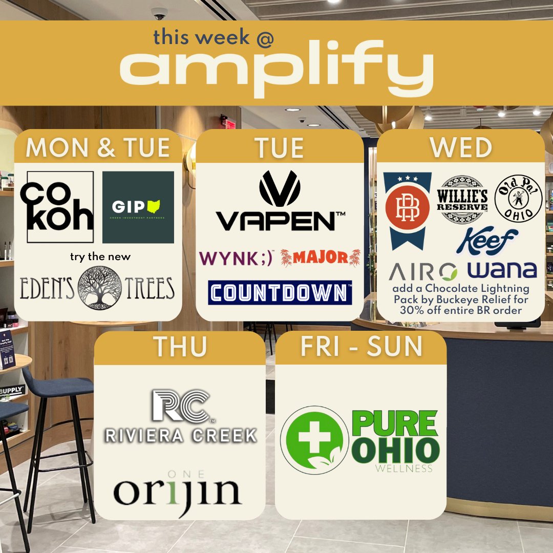 AmplifyOhio's tweet photo. ✨This Week @ Amplify ✨

You know the drill... New Vendor Days have arrived! Stop by any Amplify location for the best deals &amp; discounts in Ohio. https://t.co/Ph8O4JjX3U
