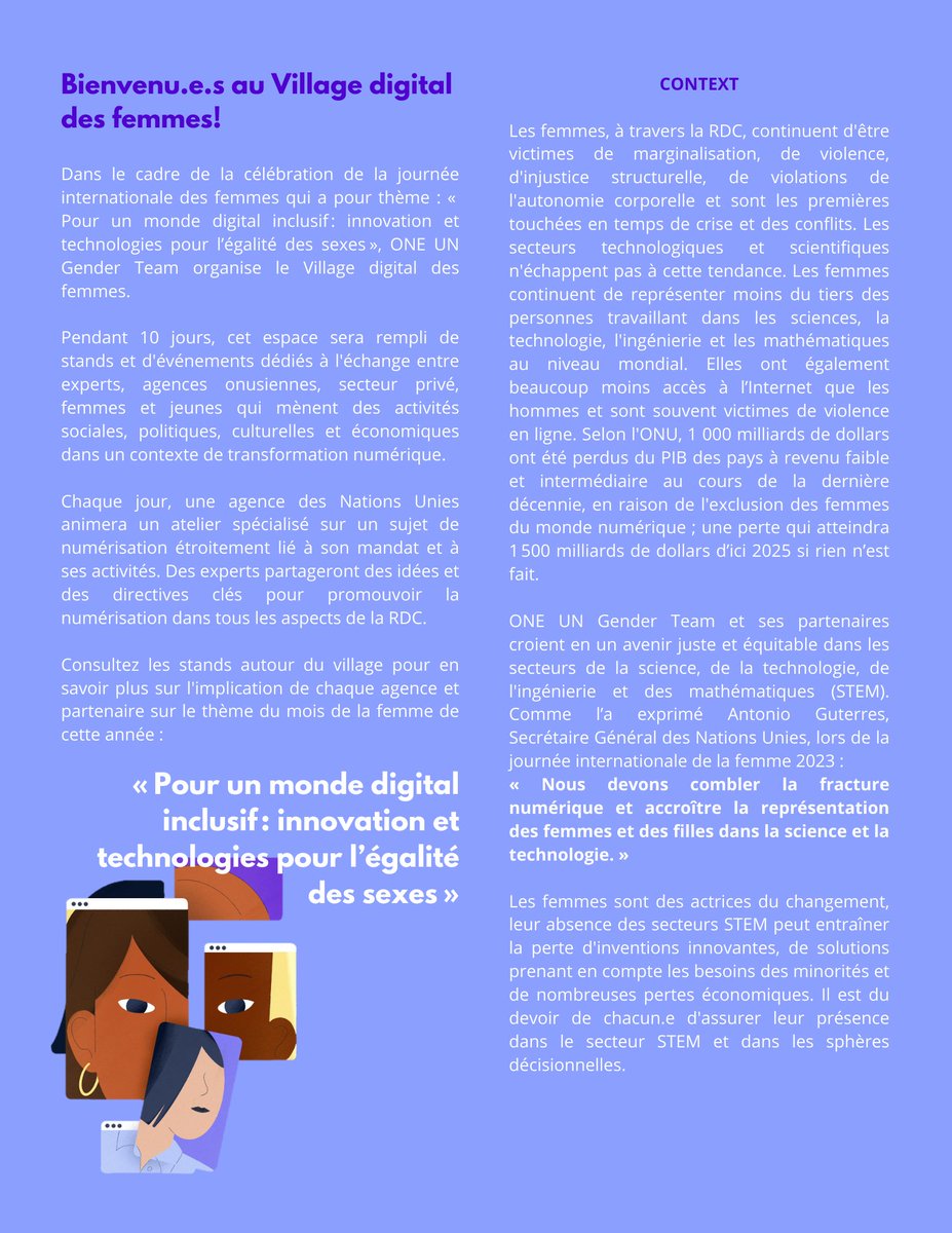 ONUFemmesRDC's tweet photo. 📢 ÊTES-VOUS PRÊT.E.S À NOUS REJOINDRE DEMAIN ? 🟣

Voici un rappel de l'adresse du Village Digital : Lapina (référence église catholique fatima), Kinshasa 🇨🇩

@UnaidsDRC @UNHCR_DRC @PNUDRDC @MONUSCO @FIDAfriqueOuest @FAORDCongo @UNESCOKinshasa @UNICEFDRC @unjhro @UN_Lemarquis https://t.co/NPwlFc3ngA