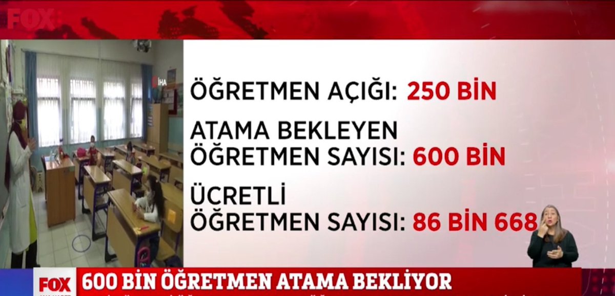 -Mevcut öğretmen açığı.
-Deprem bölgelerinde oluşan öğretmen açığı.
-Temmuz ayında emekli olacak öğretmenlerden oluşacak açık.(3600-EYT)

2022 KPSS puanı ile 100 BİN ATAMA yapılmalıdır.

<a href="/RTErdogan/">Recep Tayyip Erdoğan</a> <a href="/prof_mahmutozer/">Mahmut Özer</a>
<a href="/fahrettinaltun/">Fahrettin Altun</a> <a href="/fuatoktay/">Fuat Oktay</a>
<a href="/tcmeb/">Millî Eğitim Bakanlığı</a>

#KabinedenMülakatsız100Bin