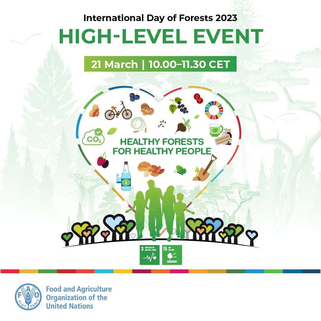 FAOForestry's tweet photo. 🌳🌲We need healthy forests for healthy people!

Join @FAODG, @MariaLenasemedo &amp; guests online for a high-level event to celebrate the International Day of Forests 2023

🗓️21 March 2023
10:00-11:30 CET

Agenda and more info 👉 https://t.co/hhcq8aAJ0y

#ForestDay #IntlForestDay https://t.co/GO2EGgDaFI