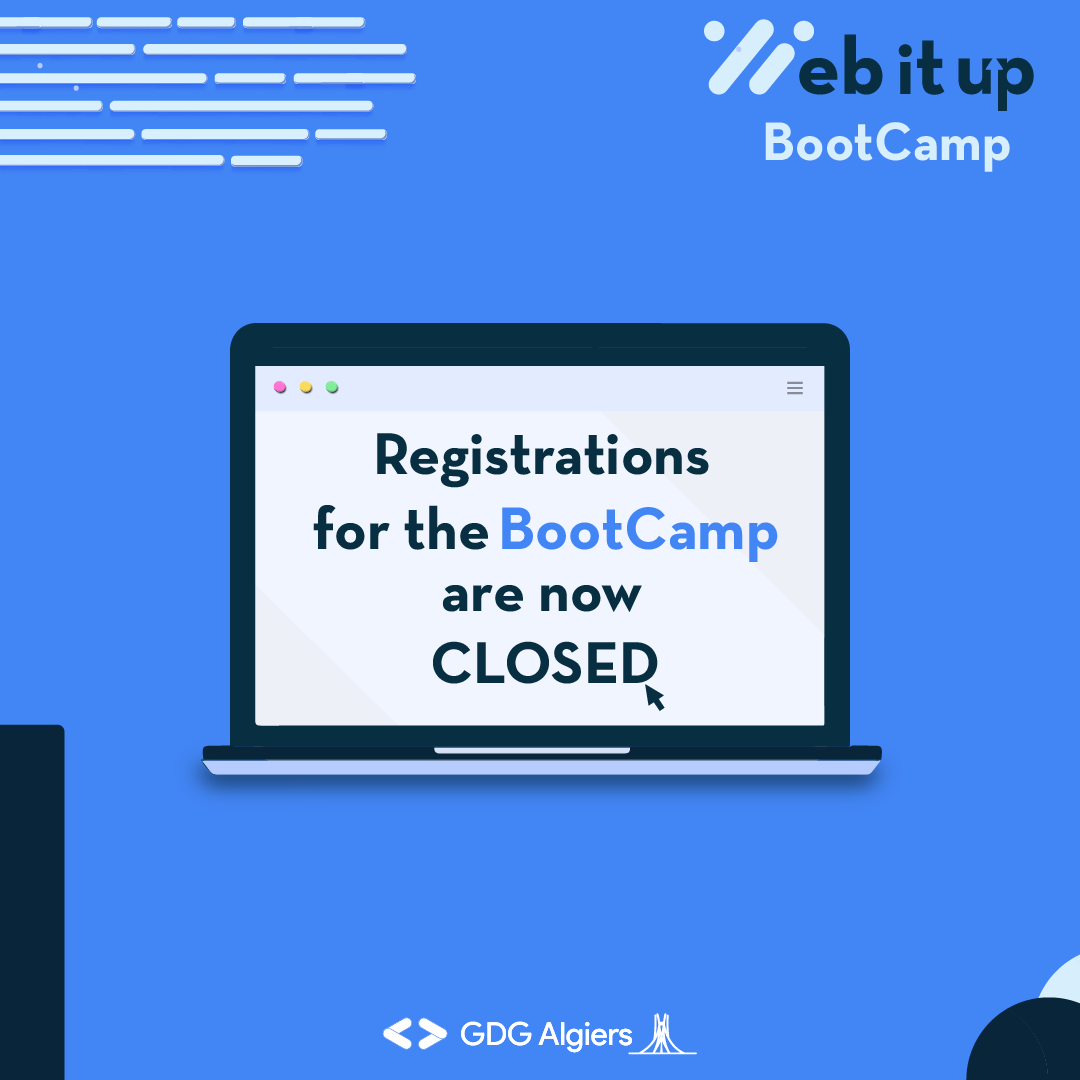 GDG_Algiers's tweet photo. Registrations for Web It Up’s BootCamp are now 🔒! Thanks to everyone who registered, and stay tuned for the acceptance emails👀✨
Make sure to fasten your belts, a great learning adventure is ahead of you 🤩
#GDG #GDGAlgiers #webdev #frontend #backend #webitup #bootcamp https://t.co/JPPN4Uzz2T