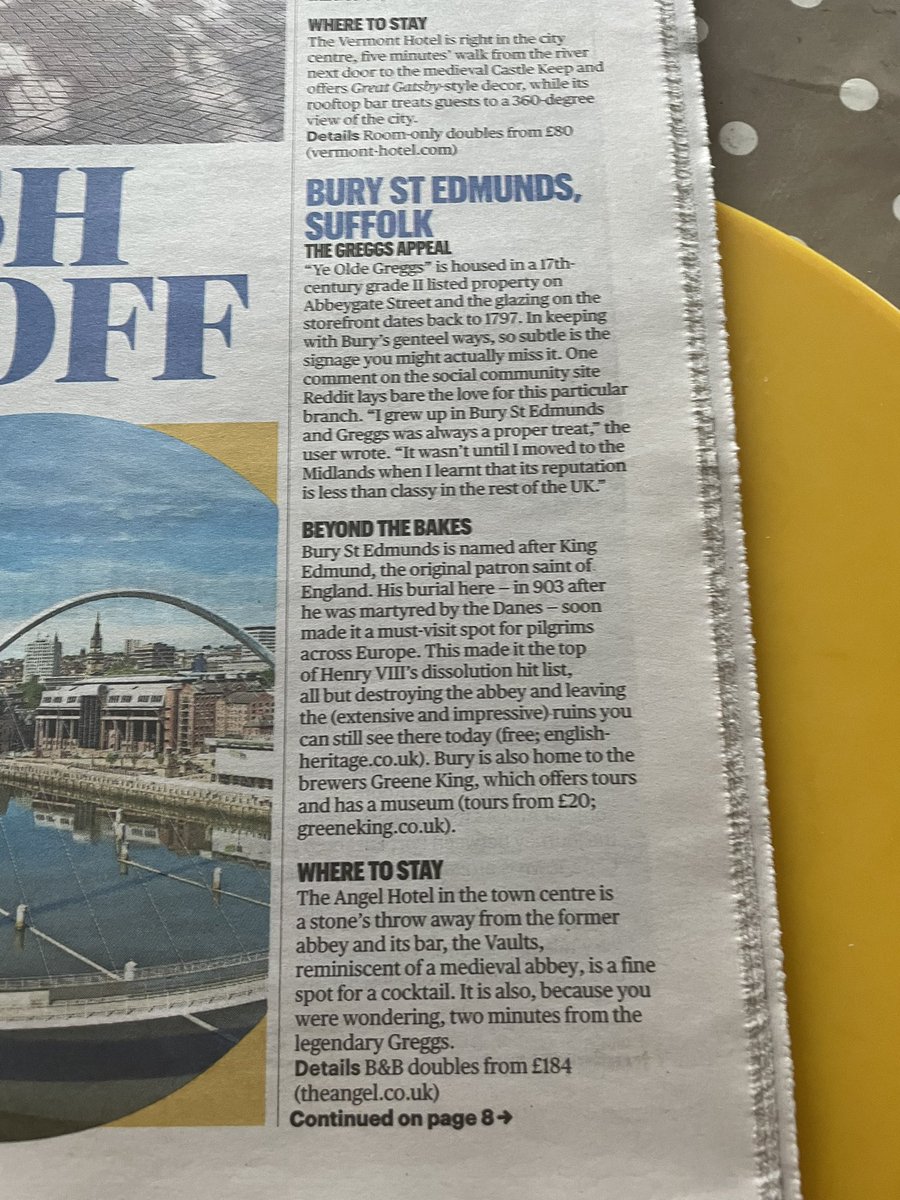 The <a href="/thetimes/">The Times and The Sunday Times</a> travel supplement today seems to be recommending visiting Bury St Edmunds to see one of the finest <a href="/GreggsOfficial/">Greggs</a> Greggs in the country 😬