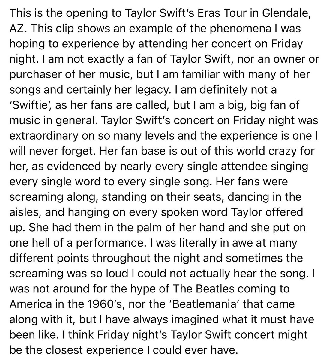 Hesitant to share this because some of you think someone like my uncle shouldn’t have even had a spot at opening night, but I am truly touched by his words about her performance and art. It’s so wholesome to see people other than the diehard fans appreciating her work too. 🥹
