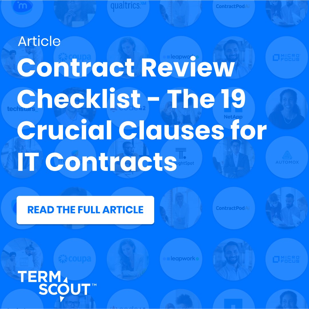 termscout's tweet photo. Don't let important clauses slip through the cracks during your IT contract review. This comprehensive checklist covers everything from data security to termination clauses to give you peace of mind.. #legalprofessionals #contractmanagement #ITcontracts https://t.co/x3Mc8NSBIa https://t.co/tp76Vnt1fW