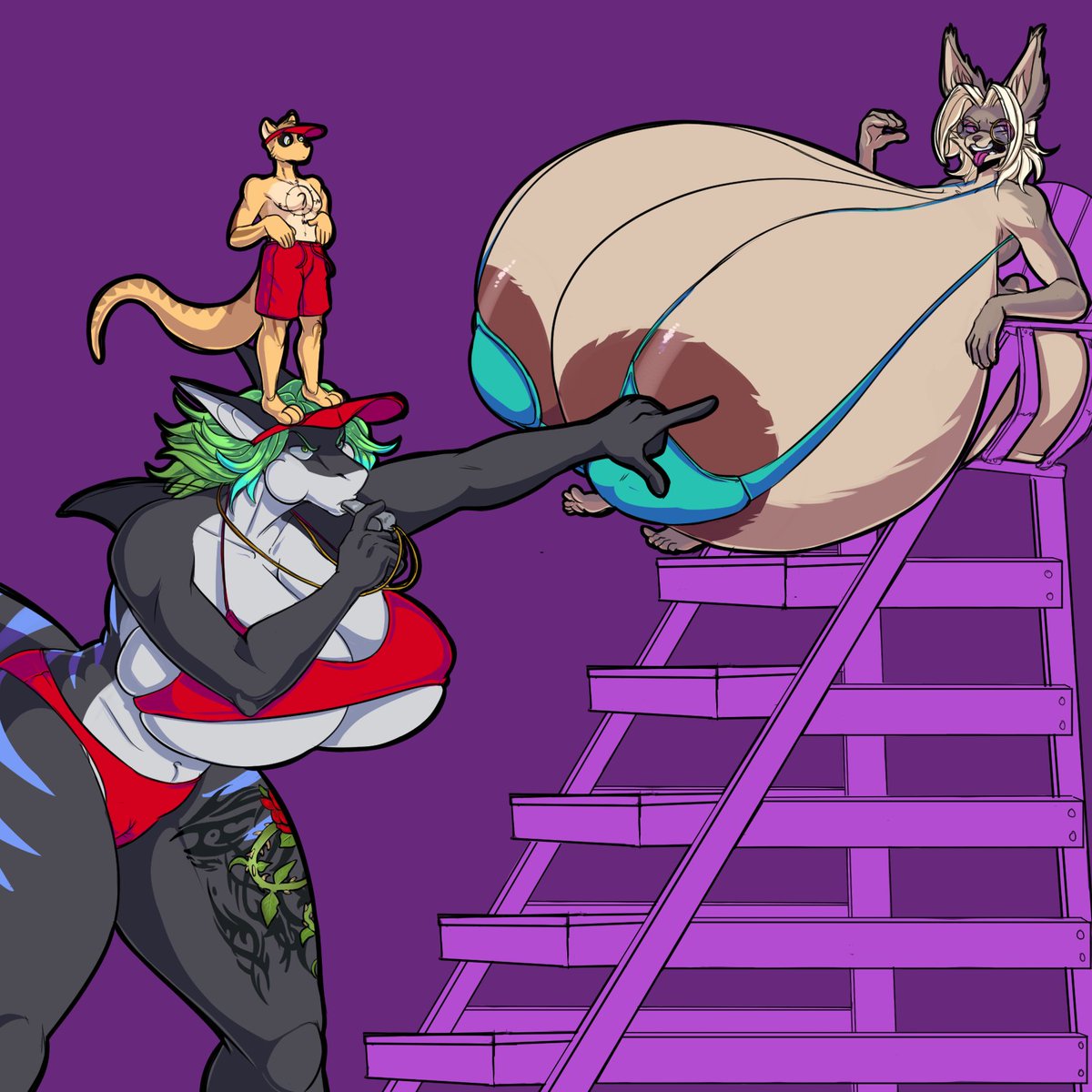 thetunnah's tweet photo. Get out of my chair *tweeee* 
vel mocking in a higher tone "Get out of my chair, look at me I am the lifeguard blah blah blah"
Cute art by Octopoodle over on FA
Vel Belongs to my friend @GFeline https://t.co/0OCqJu5D9x