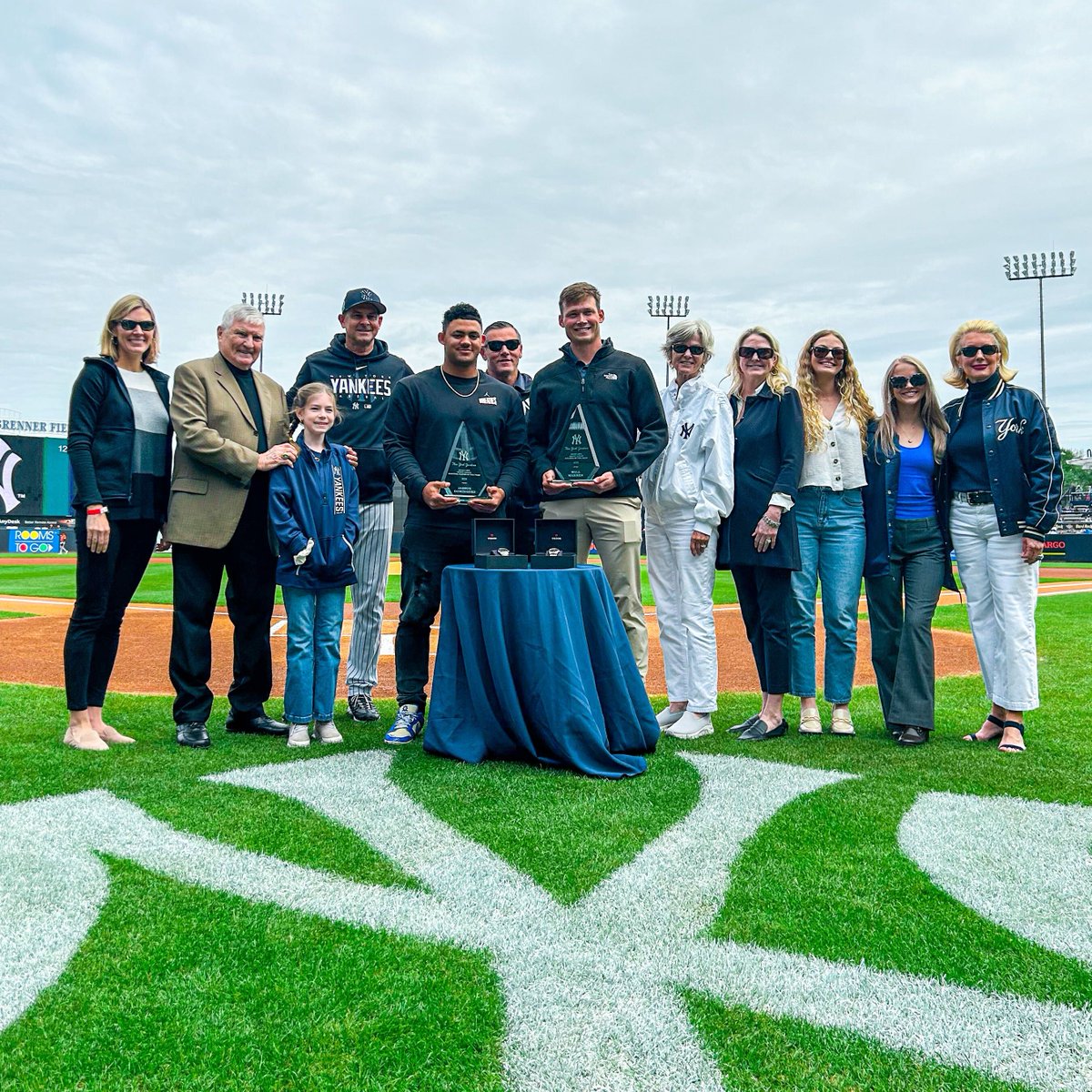 NYYPlayerDev's tweet photo. Congrats to RHP Will Warren and OF Jasson Domínguez on being named winners of the 2022 Kevin Lawn Award as the Yankees’ minor league “Pitcher of the Year” and “Position Player of the Year.”

@warrenwilliam07 &amp; @gonjass7 👏🏆 https://t.co/AALM8UaTis