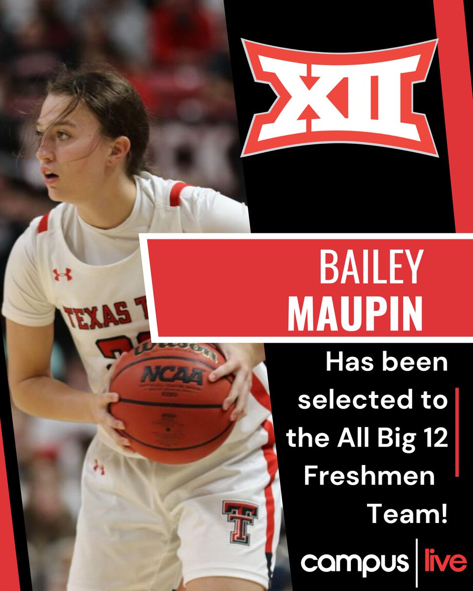 CampusLiveTTU's tweet photo. Congratulations to Bailey Maupin! #ttu #redraiders #wreckem #big12freshmenteam #ttulive #big12 #ladyraider https://t.co/SsVmx0Jq1T