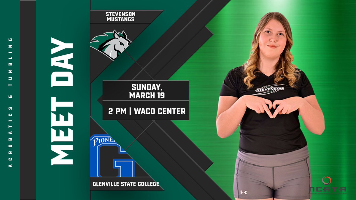 Meet day! With a quick turnaround, <a href="/stevensonacro/">Stevenson University Acrobatics & Tumbling</a>  travels to DII Glenville State College!

📍| Waco Center
📺 | bit.ly/42j8HtD
⌚️| 2 pm

#NCATA23 #StangNation