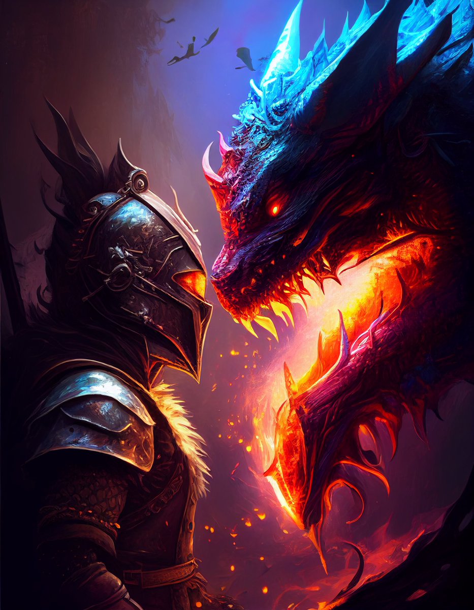 imshaiful4u's tweet photo. Knight vs Dragon x #midjourney 

#ai #AIart #midjourneyv5 #midjourneyart #fantasyart #digitalart #GraphicDesign https://t.co/yzzRSVZTSj