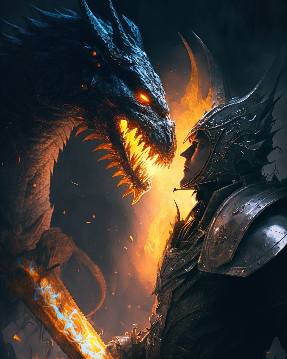 imshaiful4u's tweet photo. Knight vs Dragon x #midjourney 

#ai #AIart #midjourneyv5 #midjourneyart #fantasyart #digitalart #GraphicDesign https://t.co/yzzRSVZTSj
