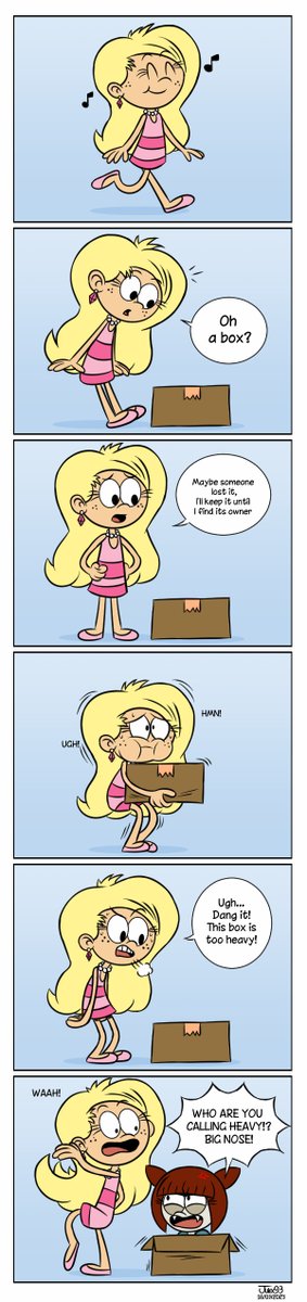 A random comic that I did for fun, if you are wondering why Luli was in that box, no idea, Luli can be a bit weird sometines haha.

#comic #comicstrip #originalcharacter #loudhouse #londeyloud #luliloud #funny #myart #myartwork #julex93 #julex93drawings