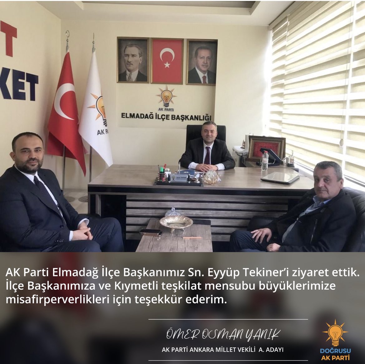 omerosmanyanik's tweet photo. Elmadağ ilçe başkanlığımızı ziyaret ettik değerli ilçe başkanımız @eyuptekiner29 ve teşkilat mensuplarımıza ilgilerinden dolayı teşekkür ederim @AK_ELMADA1 https://t.co/hwkguZTJSe