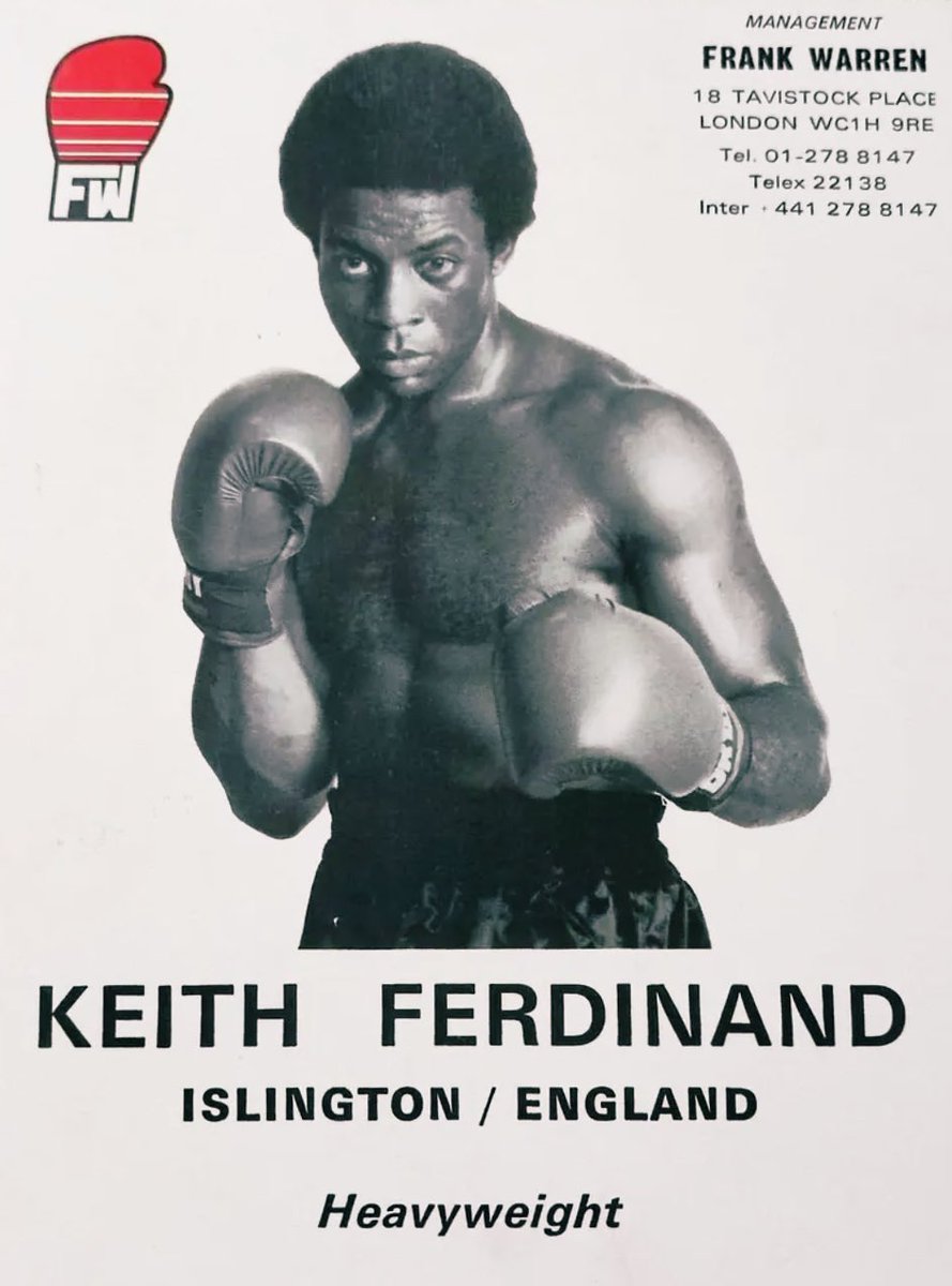 Postcard featuring Frank Warren promoted Keith Ferdinand as he turns professional in 1986. The Caribbean born heavyweight would claim ABA honours as a super heavyweight in 1983.