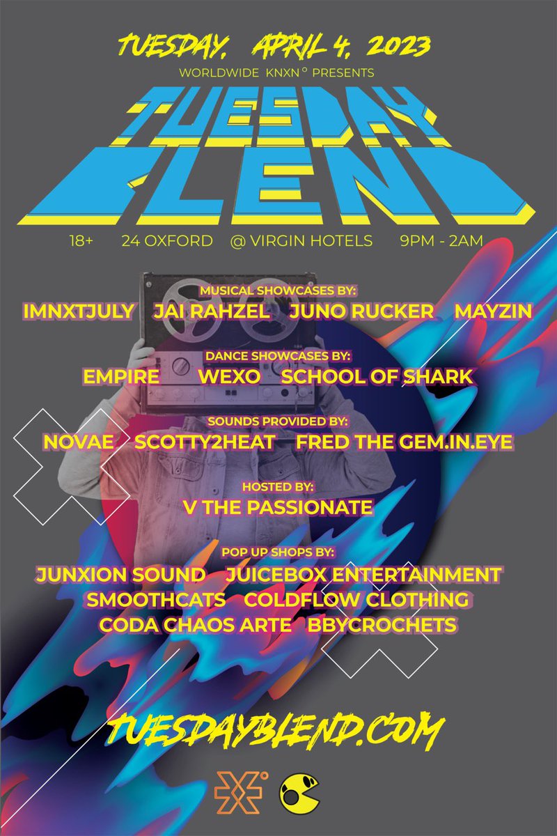 tuesdayblend's tweet photo. 2 weeks till the next Tuesday Blend! 
18+ welcome | 21+ to sip.  Tickets now At https://t.co/J8xY1t592P https://t.co/3HdjmzRu05