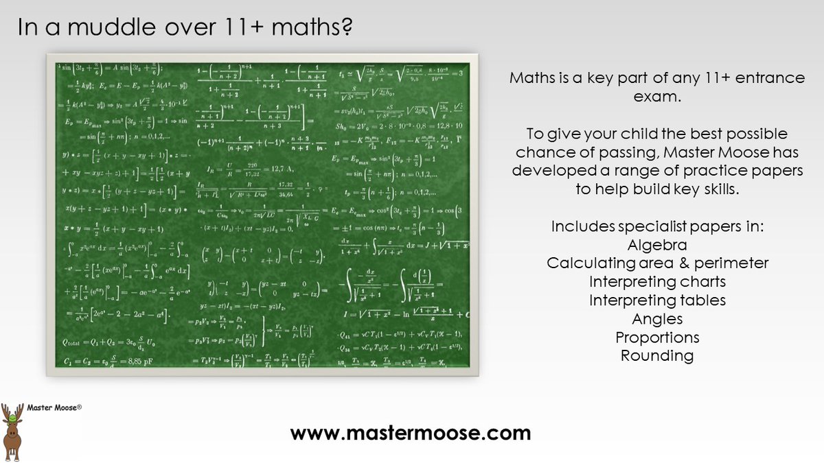 Maths is an integral part of the 11+ entrance exam.  Master Moose has a wide range of practice papers to help.  From £1.25 each.
mastermoose.com/11-plus-maths/…