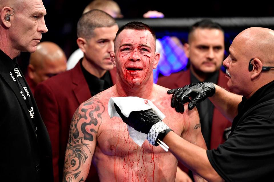 Leon after 64 minutes of octagon time with Usman
Colby after 24 minutes of octagon time with Usman