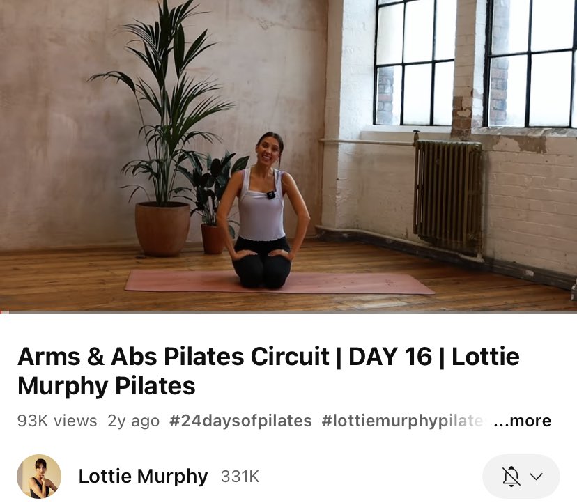 19201r225's tweet photo. @tropicalbells lottie murphy is my favorite!! i usually just cycle through these 4 vids and do one a day + one of her other workouts. bc it’s pilates it’s slower but i’ve noticed way more of a difference than when i used to do “regular” ab workouts https://t.co/T2Lu7cyWtT
