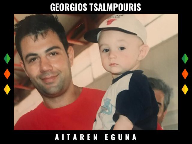 El pequeño Georgios no siempre midió 2.17. Aquí le vamos posando junto a su aita. Su familia también es una familia de basket 😎 #aitarenEguna
