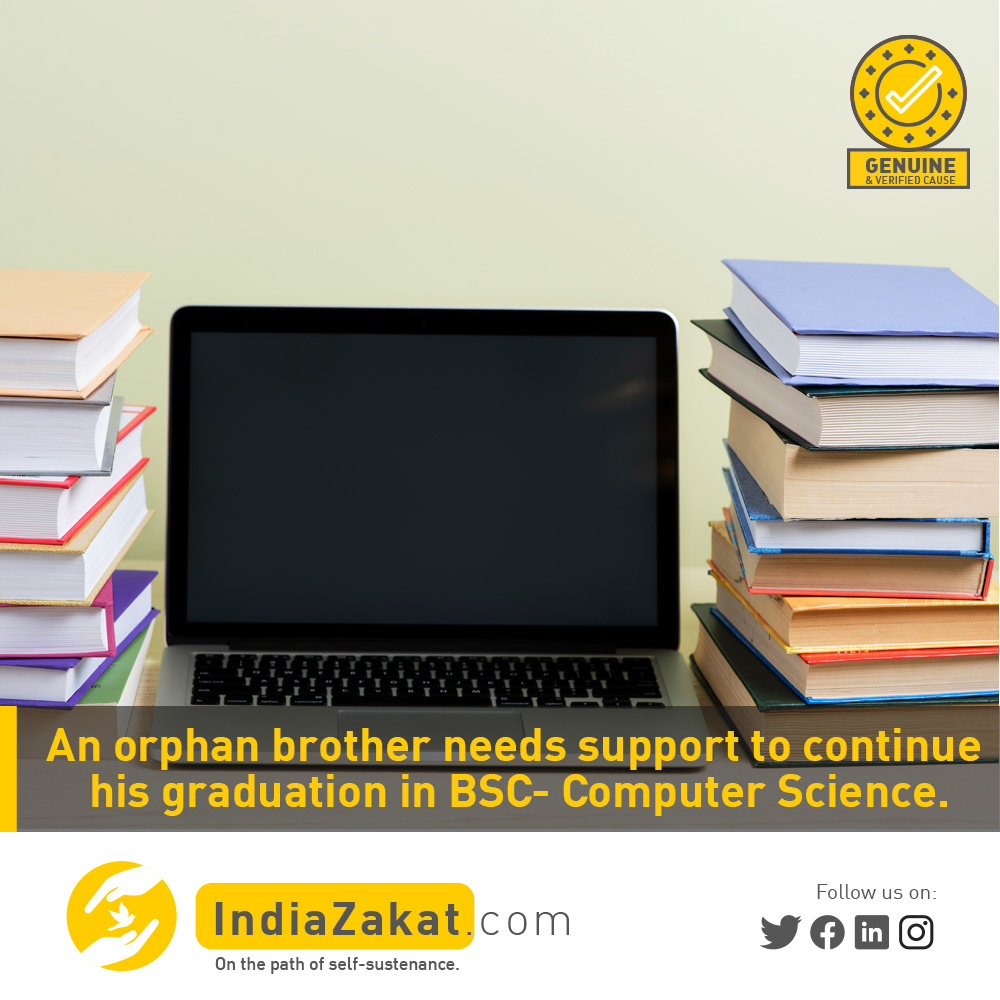 Brother Kadhar is pursuing BSc in Computer Science &amp; seeking our help to pay the fees. His father died recently &amp; he does a part-time job in a pharmacy. From his salary, they are barely able to manage the daily needs of the family.

Donate today at indiazakat.com/campaign/11632/