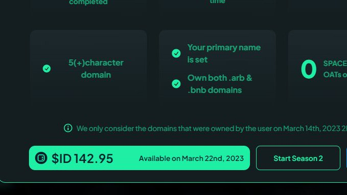 🪪 SPACE ID 我刷了10個錢包 
在第一輪每一個錢包拿到 142.95 $ID Token 
感謝 <a href="/spaceid/"></a>
錯過第一輪不要灰心 趕緊來參與第二輪空投！

傳送門：
space.id/voyage/season-…