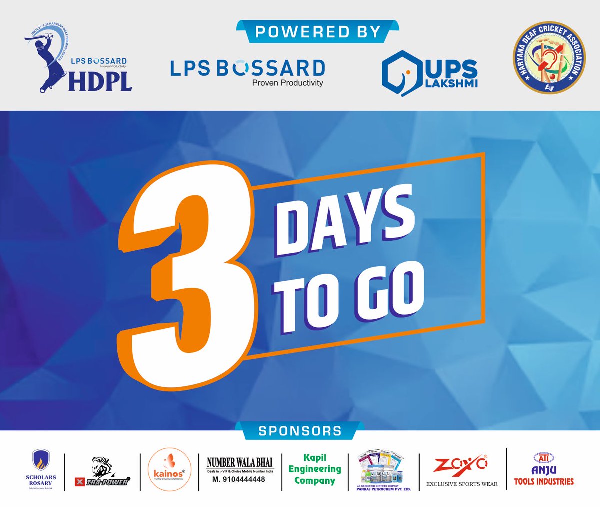 DeafHaryana's tweet photo. 3 days to go for HDCA 2nd Haryana Deaf Preimer League 

#lpsboosard #ScholarsRosary #xtrapowertools #kaions #numberwalabhai #kapiarora #IndianDeafCricketAssociation #PremierLeague #hca @RajeshJain35 @GugnaniRavi @XtraPowerTools @indian_deaf @dcciofficial https://t.co/Nl6MLmA1do