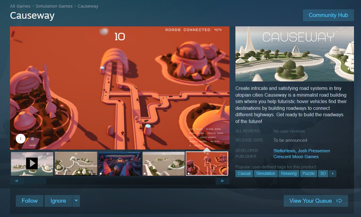 CM_Games's tweet photo. Woohoo! Causeway Steam page is live 😍
Futuristic road building in tiny utopian cities!
Wishlist here:
https://t.co/nTHP8k1o6z
@StelloHexis #screenshotsaturday #gamedev #indiedev #indiegame #roadbuilder #cozygames
#madewithunity #pcgaming https://t.co/foUGUPgEIa