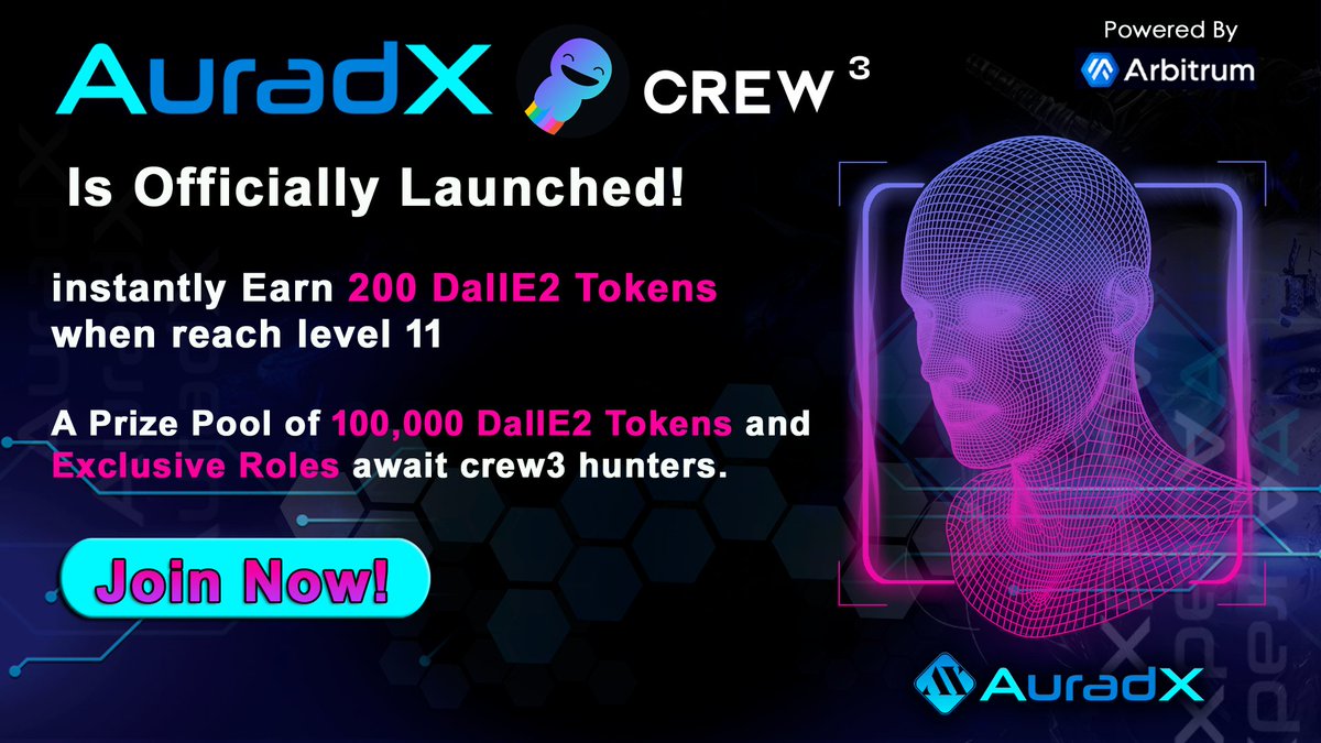 Launch into big rewards with 
<a href="/crew3xyz/">Kasih Sayang</a> 🚀

Level up to 11 and instantly become eligible to receive 200 $DallE2 tokens

A prize pool of 100,000 $DallE2 tokens is awaiting. The higher your rank, the more tokens you can receive

👉 crew3.xyz/c/auradxai-off…

#AuradX #Arbitrum #DallE2