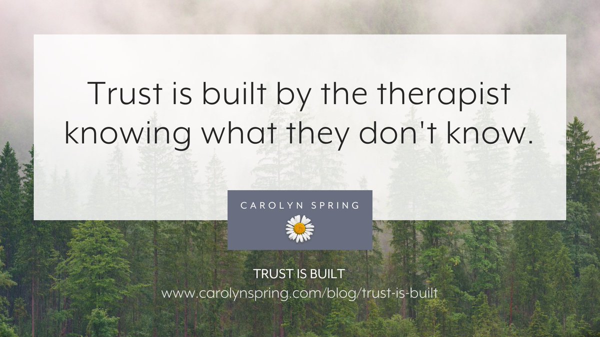 CarolynSpring's tweet image. Trust is an essential, core ingredient of #therapy – opening up, showing emotion, being vulnerable – and yet counterintuitive for those of us who've suffered relational #trauma or abuse. So how do we build that trust?

Find out here: carolynspring.com/blog/trust-is-… 

#TherapistsConnect
