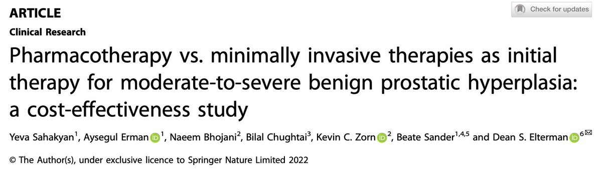 Dr_KevinZorn's tweet image. Our recent publication challenges the dogma for #BPH treatment of medications first. Our cost analysis model between #medications #REZUM #UROLIFT demonstrated INITIAL TREATMENT w REZUM ==&amp;gt; highest QALYs (13.05) &amp;amp; lowest cost ($15,461). #MIST #FIRST @DrDeanElterman @CanUrolAssoc