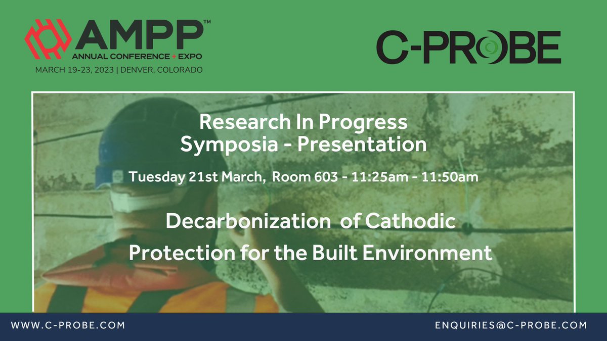 CProbeSystems's tweet image. Attending #AMPP2023 this week? C-Probe Systems will be discussing our #AACM, LoCem®, and how it is used as a cathodic protection anode helping to control #corrosion, reduce carbon and extend their service life of #concrete infrastructure 🏗️📈