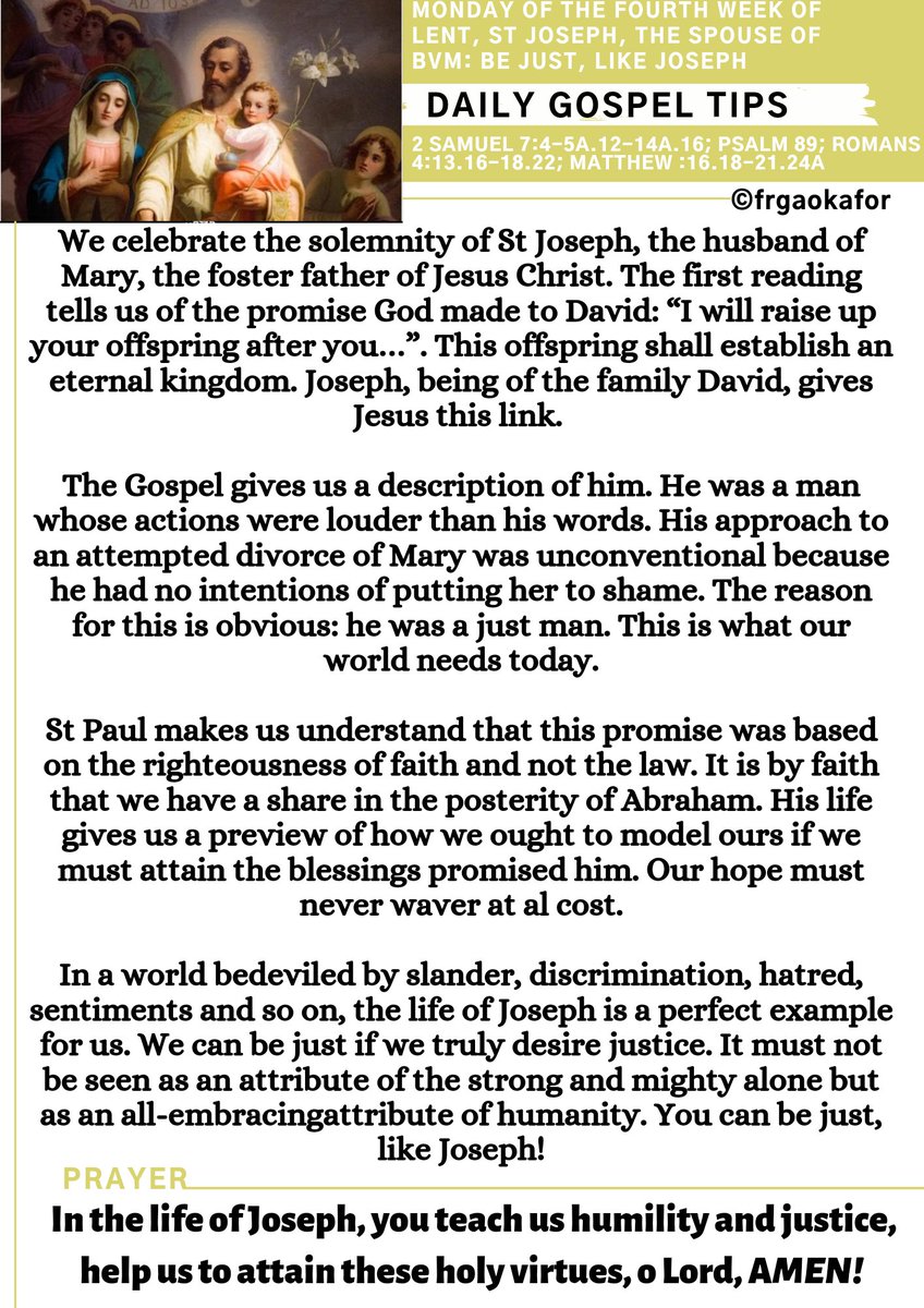 frgaokafor's tweet photo. #dailygospeltips #beJustandHumble #StJoseph #HappyMidweek https://t.co/hlyZ9zKMsJ