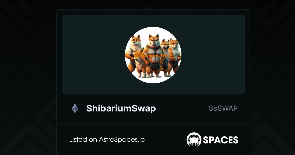 Welcome to @<a href="/Shibtoshis/">Pepellionair</a> 🏆

 A dedicated crypto space for sSWAP holders.

 💎 Join ShibariumSwap community here:
 astrospaces.io/symbol/sSWAP/0…

 #altcoin #sSWAP $sSWAP #crypto #ETH #Ethereum