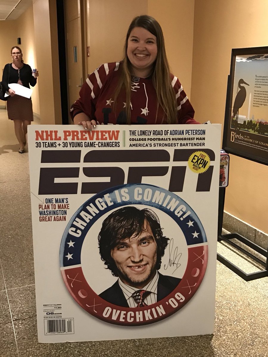 terpgrrl's tweet photo. My absolute favorite piece of Ovechkin memorabilia that I own is this giant ESPN the Magazine cover that I got signed by Ovi. #CapsHeyAlexa @NBCSCapitals https://t.co/qBvnbDpRXE