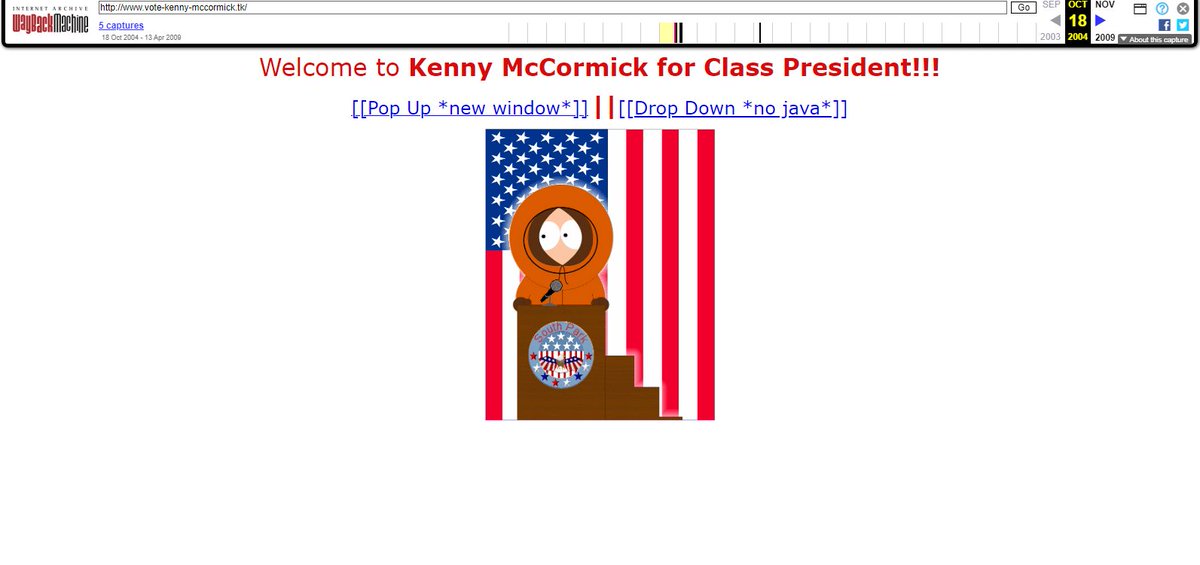 silvercrystlz's tweet image. Went old web surfing again, look what I found

#waybackmachine #webarchive #oldinternet #southpark #southparkkenny #southparkkennymccormick #kenny #kennymccormick