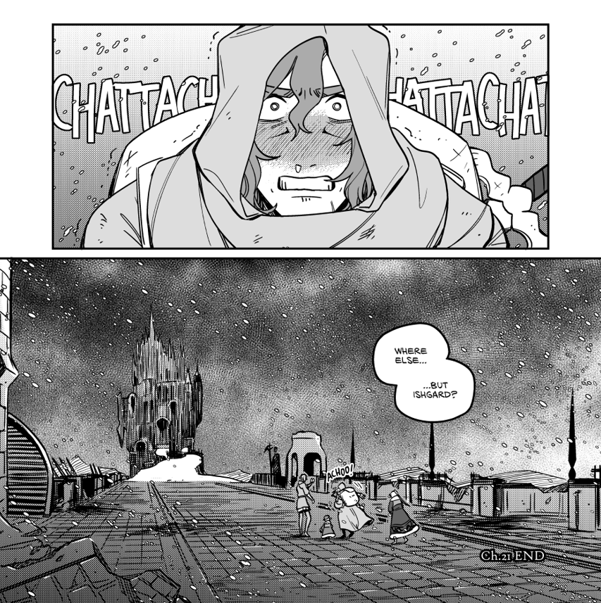 i dont have any new art to post so here are some panels from my ffxiv webcomic 