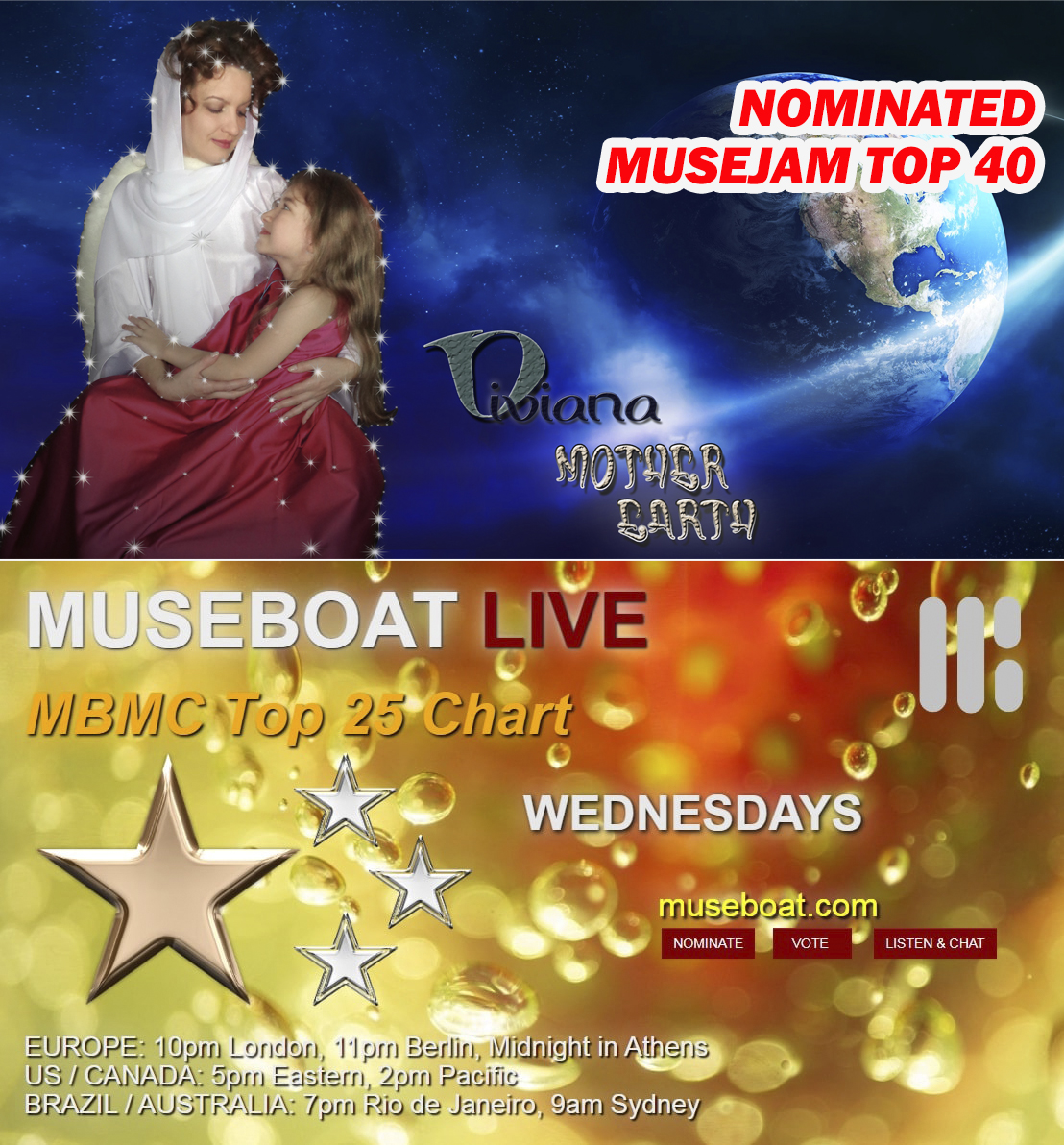 VOTE NOW ✌️ museboat.com/top-25-nominat… @museboatlive 
@Artist_Diviana  'MOTHER EARTH' 🌍
Written, composed and produced by Anna C.  Nova
Record label ACN Multimedia Group
#diviana #annacnova #motherearth #acnmusic #museboatlivechannel #top40 #musicchart #nomination #createmusic