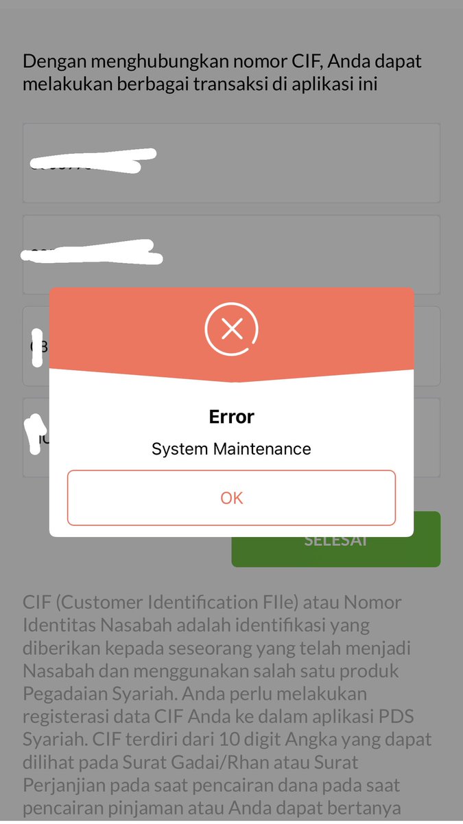 yamitabunga08's tweet photo. @PEGADAIANSYARIA Min kenapa ya selalu system maintenance tiap saya mau connect CIF, karna sy mau bayar via digital, dari bulan november kemarin selalu seperti ini dan sudah pernah ke kantornya langsung, dibilangnya juga tunggu aja.. https://t.co/3lBLxfjsQ6