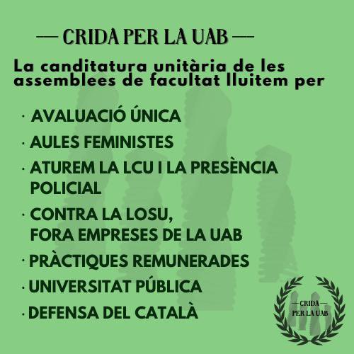 ⚠️ Eleccions al claustre de la UAB ⚠️ 

El 22 i 23 de març es celebren les eleccions per escollir els representants de les estudiants al principal òrgan de decisió de la universitat. 
Perquè ens hauries de votar? Obrim fil👇🏽