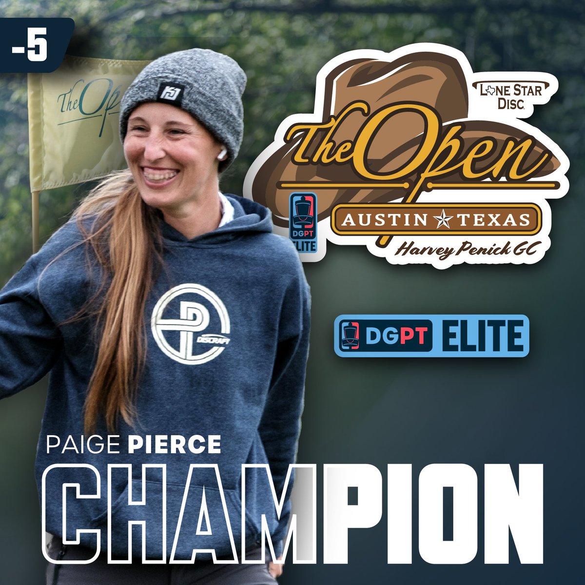DiscGolfProTour's tweet image. Your 2023 The Open at Austin FPO Champion, Paige Pierce 🏆