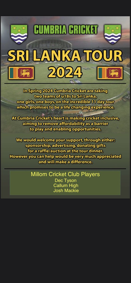 Millom_CC's tweet photo. (2/2)
It’ll be a great experience for everyone involved. 

Fundraising events will follow so keep an eye out 🏏🏏🏏🏏🏏🏏🏏 https://t.co/yeXVQjdObN
