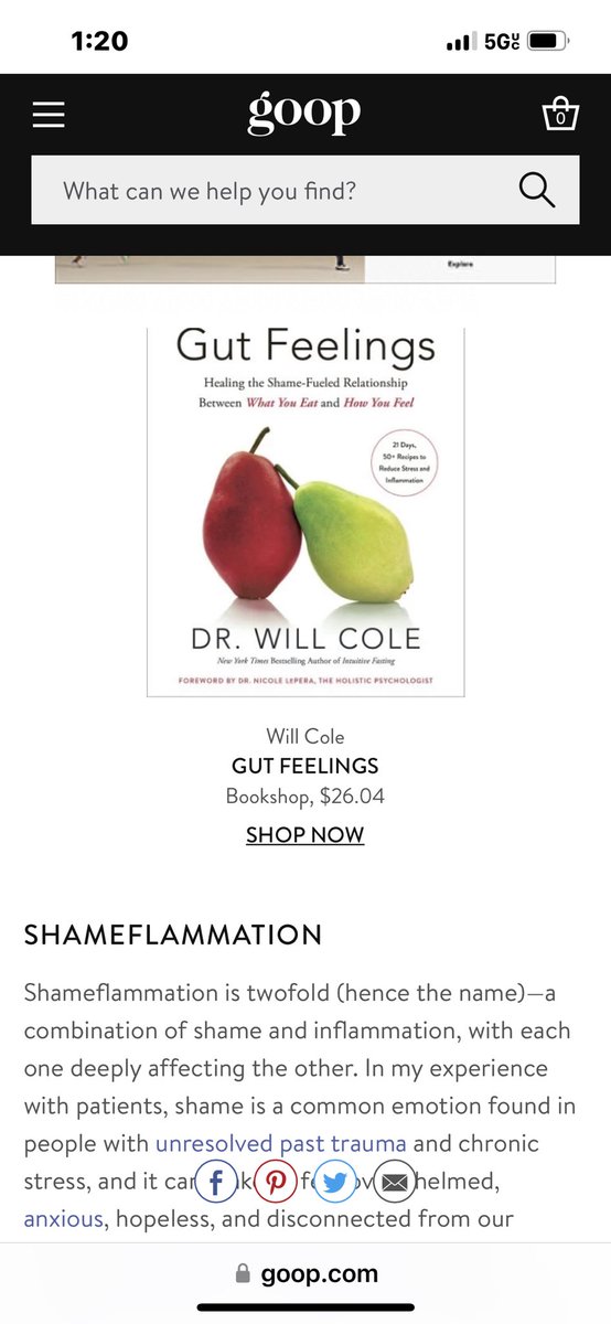 DrJenGunter's tweet photo. It is all making sense now. Will Cole, Paltrow’s “doctor”, has a new book out called…wait for it…shameflammation (also not sure how he has patients if he doesn’t diagnose or treat medical conditions) https://t.co/g9VUicQKBw